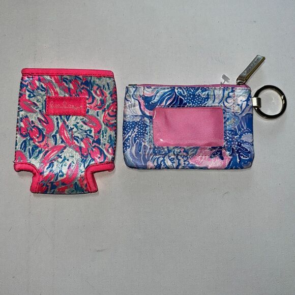 Lilly Pulitzer Drink Hugger Can Cooler and I.D. Case Wallet Pouch Blue Pink NWOT - Picture 2 of 4
